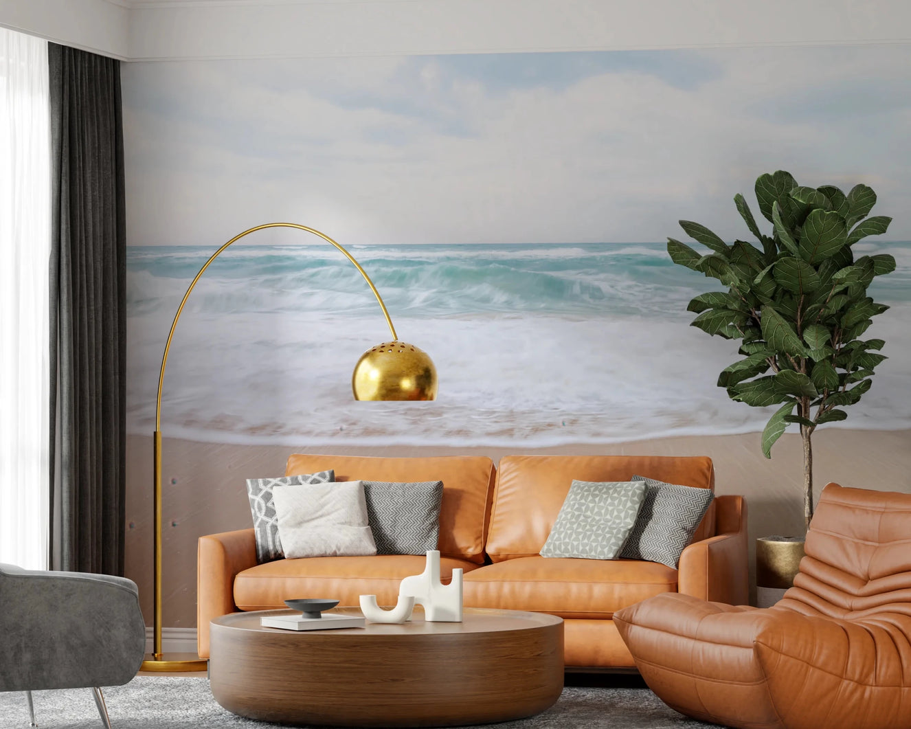 Soft beach waves appear in Calm Coastal Scene wall mural