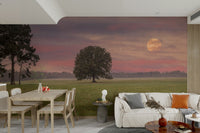 A graceful subtle moonlight wall mural in cool, tranquil tones.

