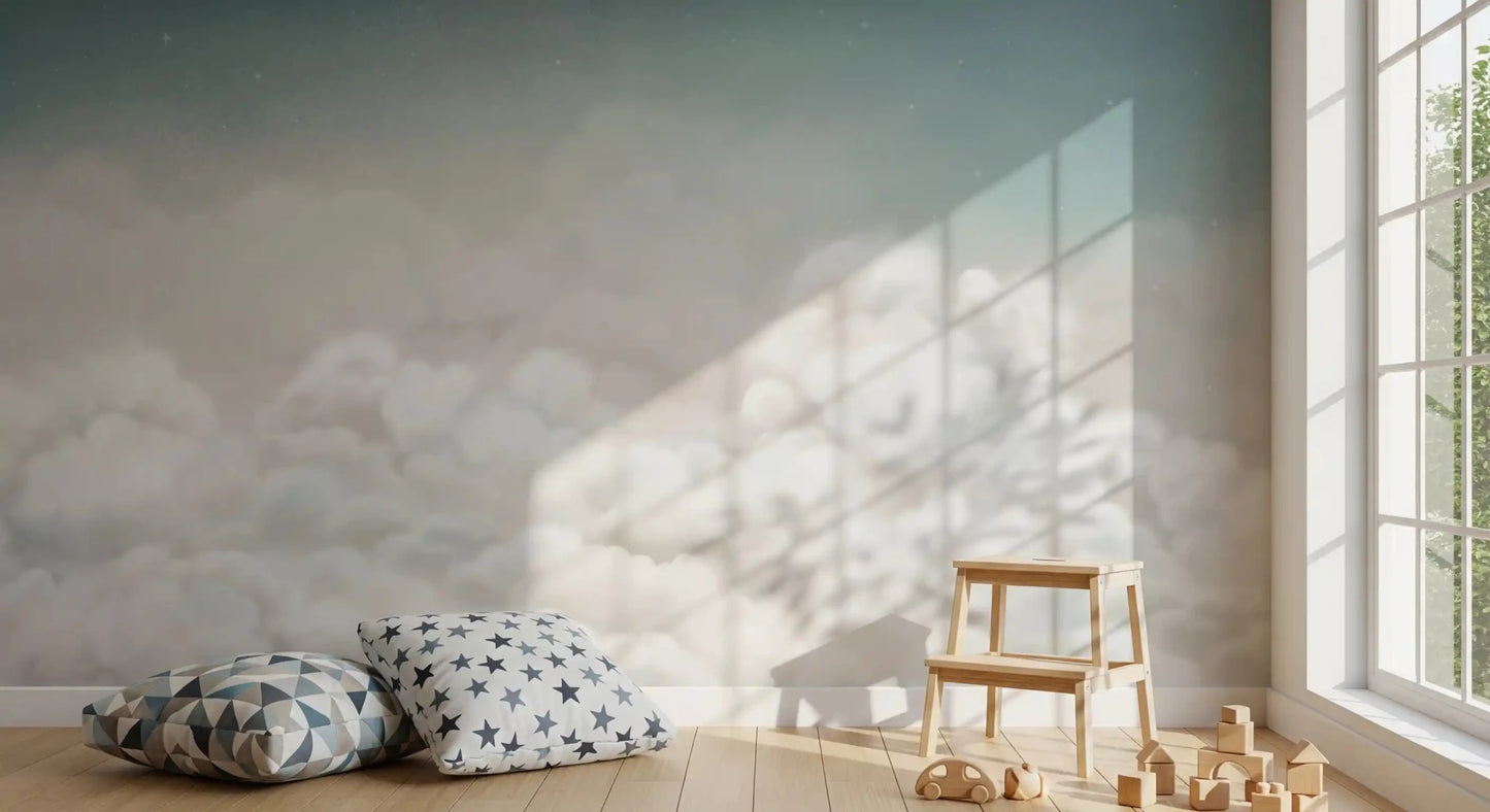 Calming Clouds wall mural with soft white clouds and sky fade, GD9172