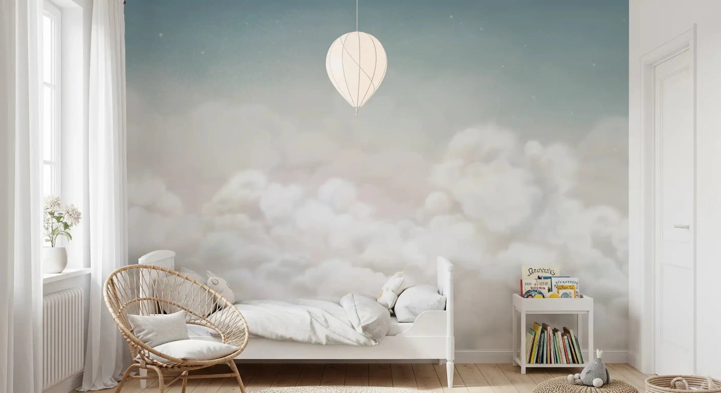 Bedroom with Calming Clouds wall mural and pale blue sky, GD9172