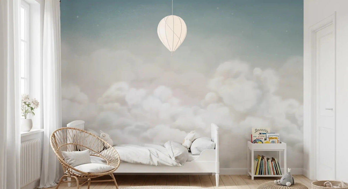 Bedroom with Calming Clouds wall mural and pale blue sky, GD9172