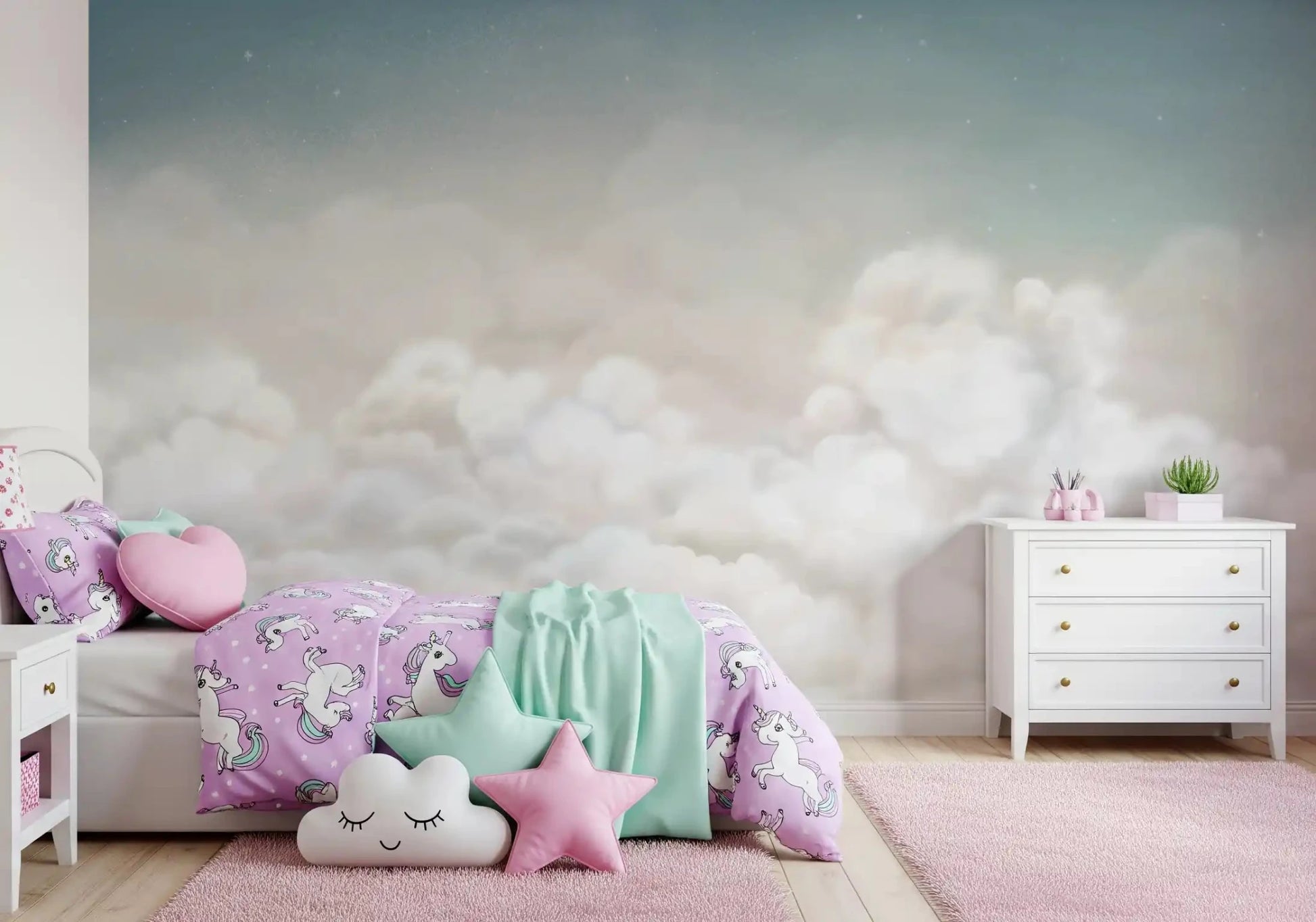 Blue sky Calming Clouds wall mural with layered cloud texture, GD9172