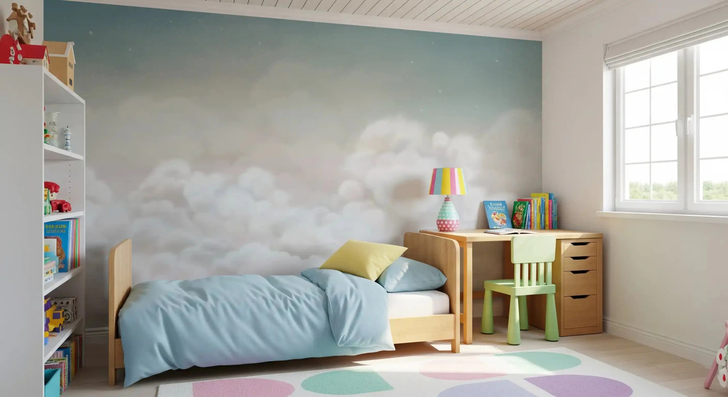 Light blue Calming Clouds wall mural with gentle cloud forms, GD9172
