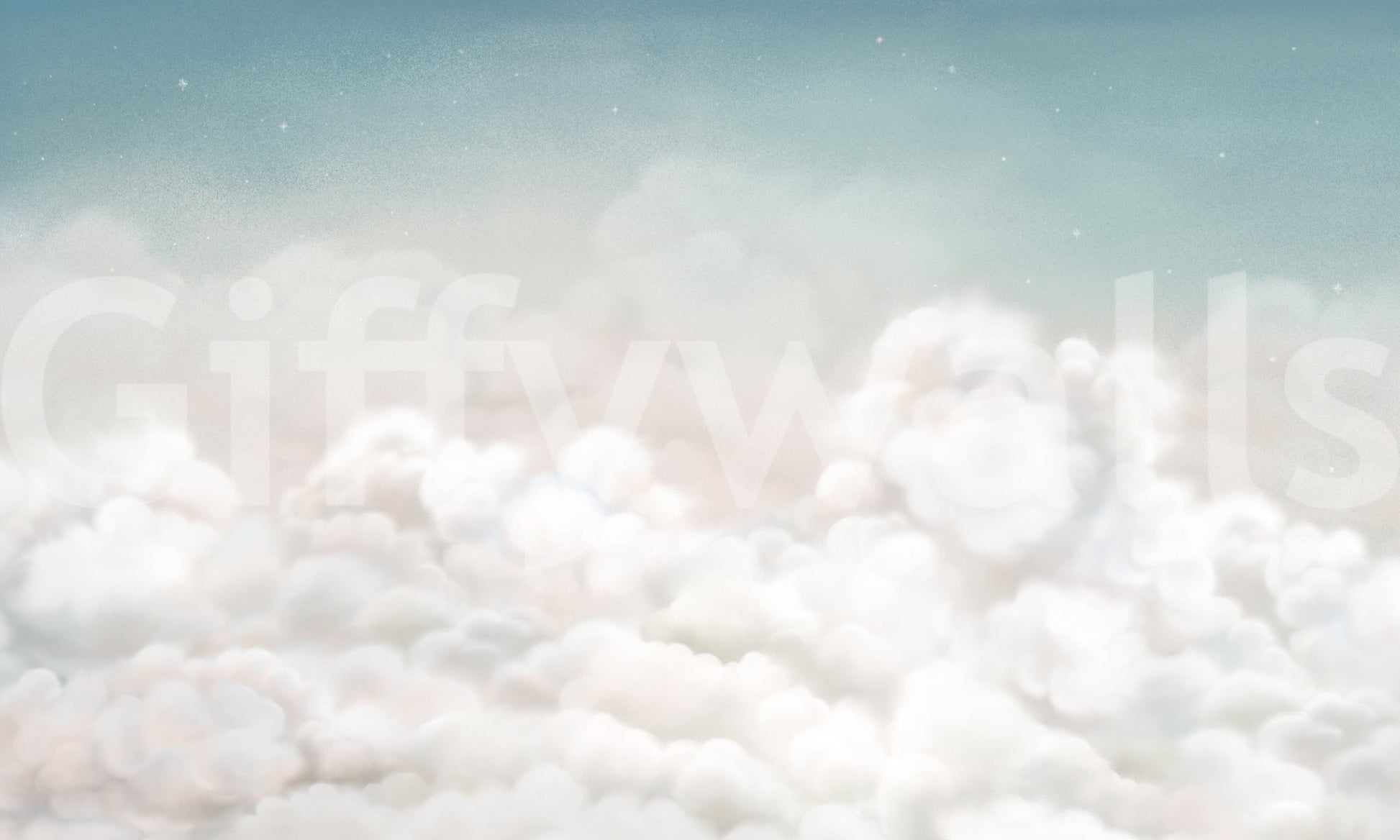 Pale blue Calming Clouds wall mural with misty cloud layers, GD9172
