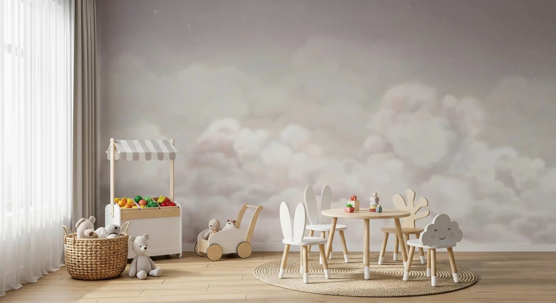 Soft pink sky Calming Clouds wall mural with airy cloud forms