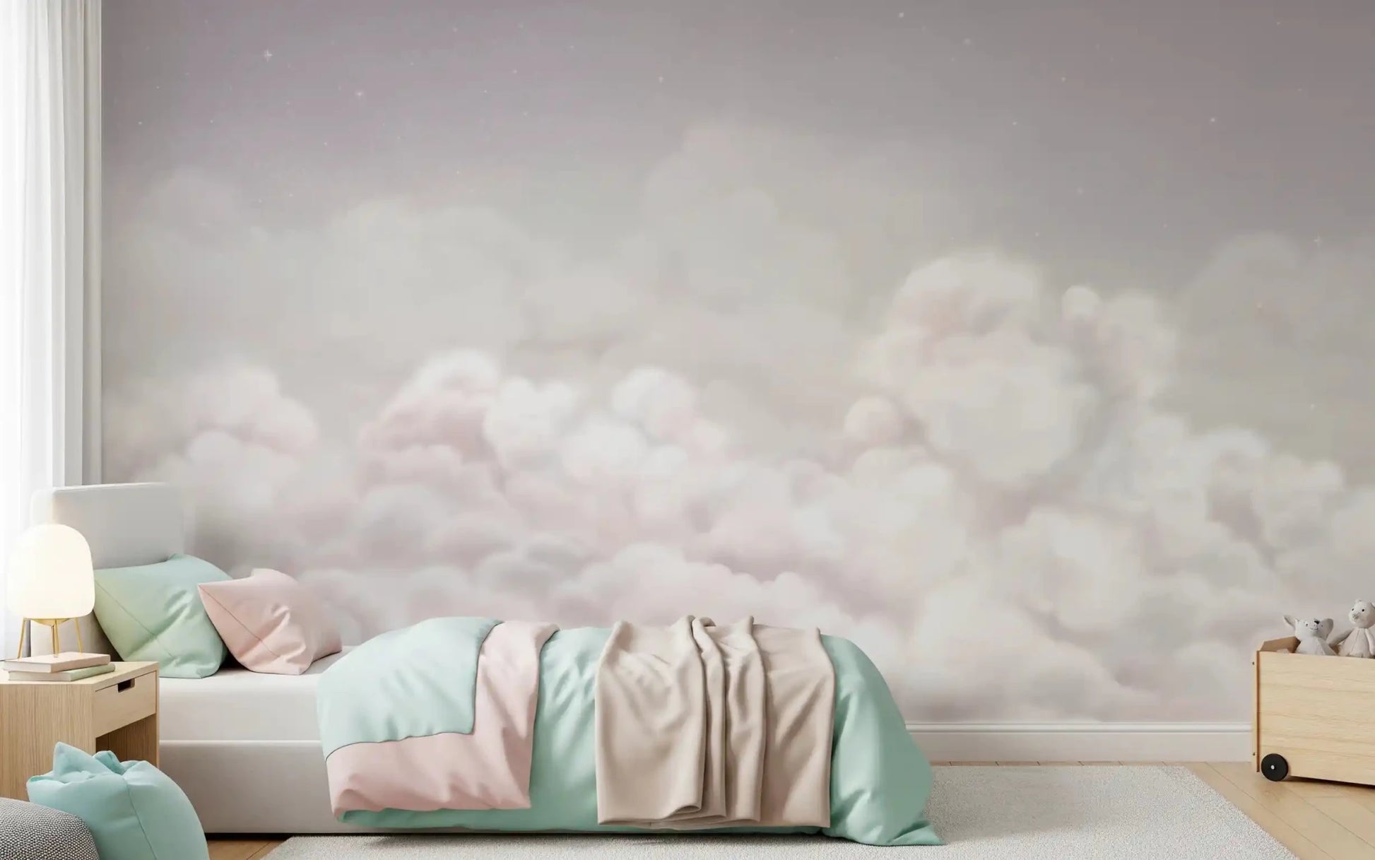 Light blush Calming Clouds wall mural with gentle sky detail
