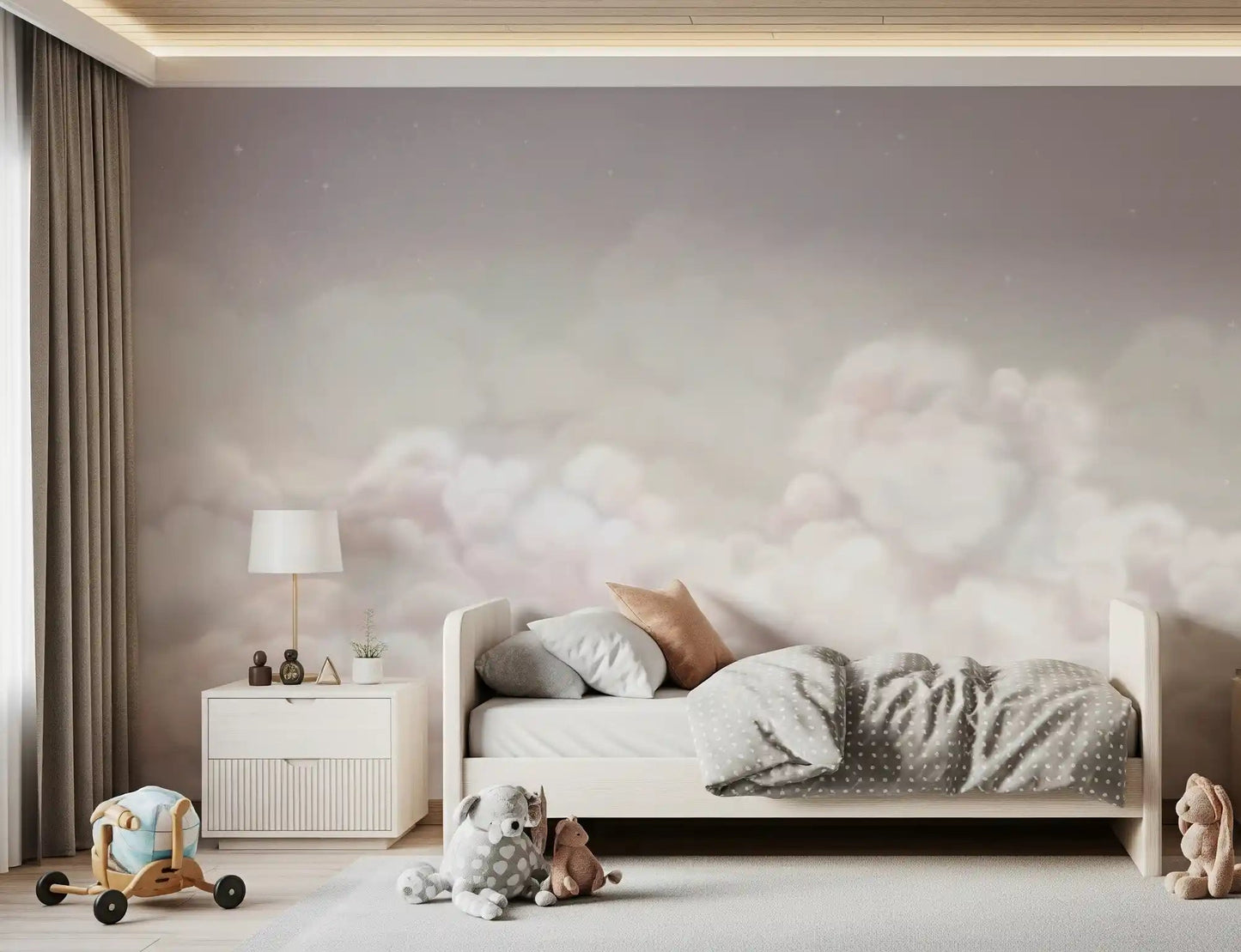 Calming Clouds wall mural with layered blush cloud texture