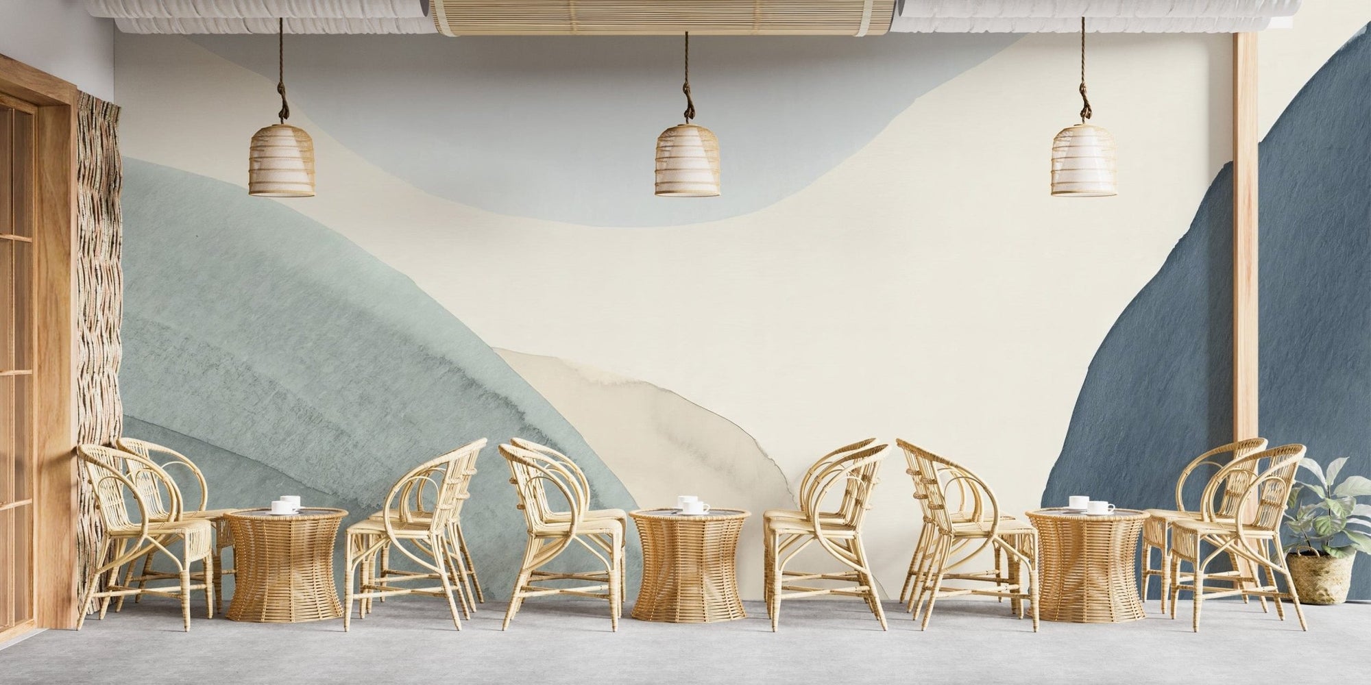 Calming Contours mural sets a refined tone for your dining room. C371