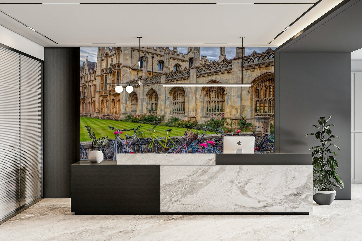 The scene has a historic, classic city feel.

