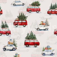 Corner of a studio accented with the fun print of Camionette Wallpaper.