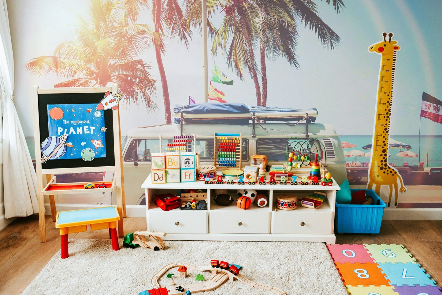 Colorful camper van mural perfect for vanlife lovers.

