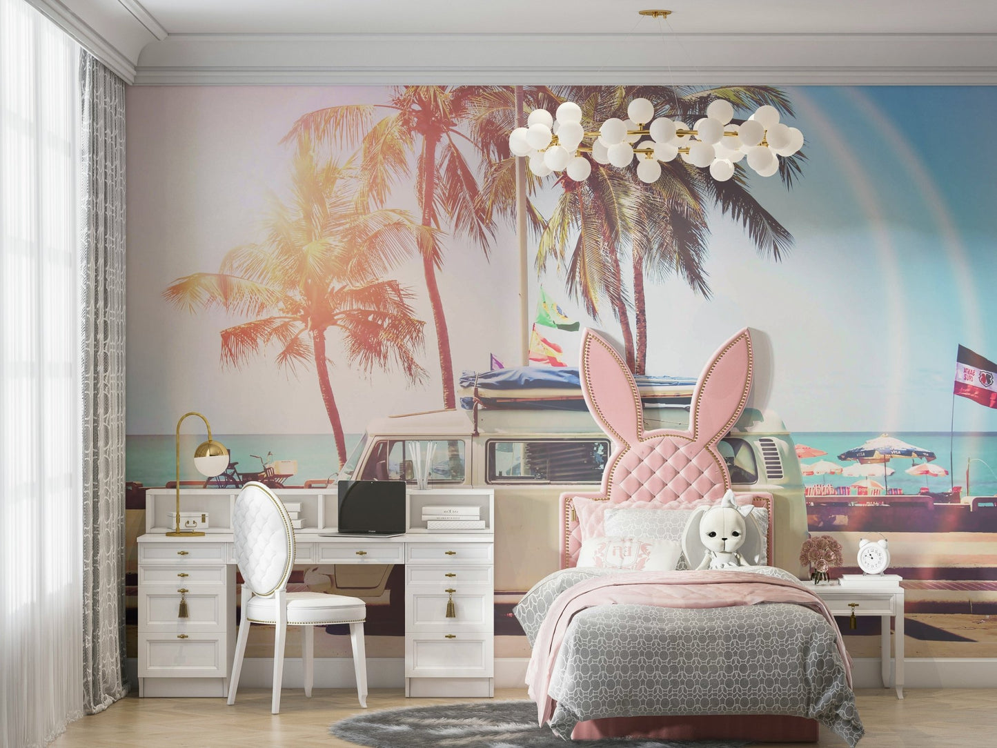 Enjoy the road trip aesthetic with a camper van mural.

