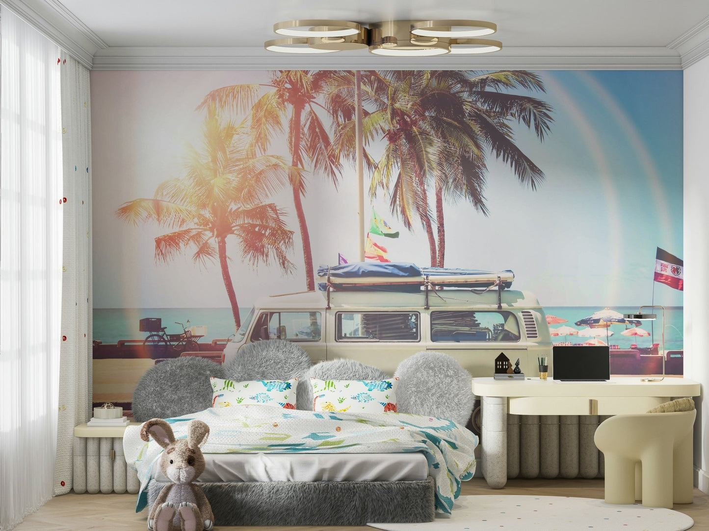 Classic camper van mural for a retro travel vibe.

