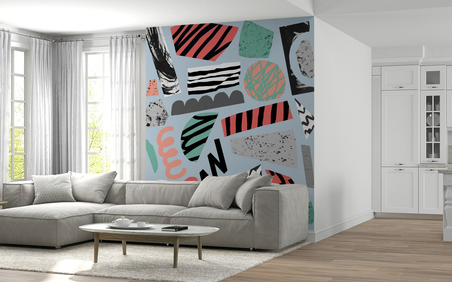 A contemplative gentle design wallpaper mural for a feature wall.