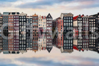 Canal City Calm wall mural with mirrored canal houses and a soft evening skyline, GD7983