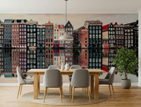 A soft dining setting feels more polished with Canal City Calm Wall Mural behind the table, GD7983