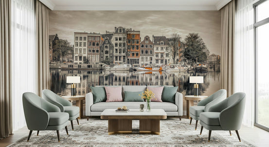Canal Harmony wall mural with a peaceful water view for living room walls., GD7798