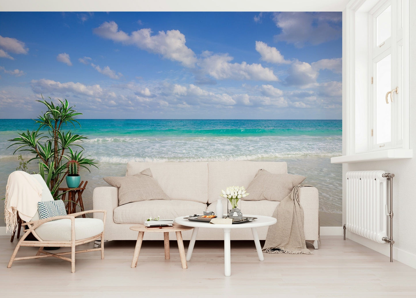 Cancun Beach Wall Mural creating a relaxing lounge area.