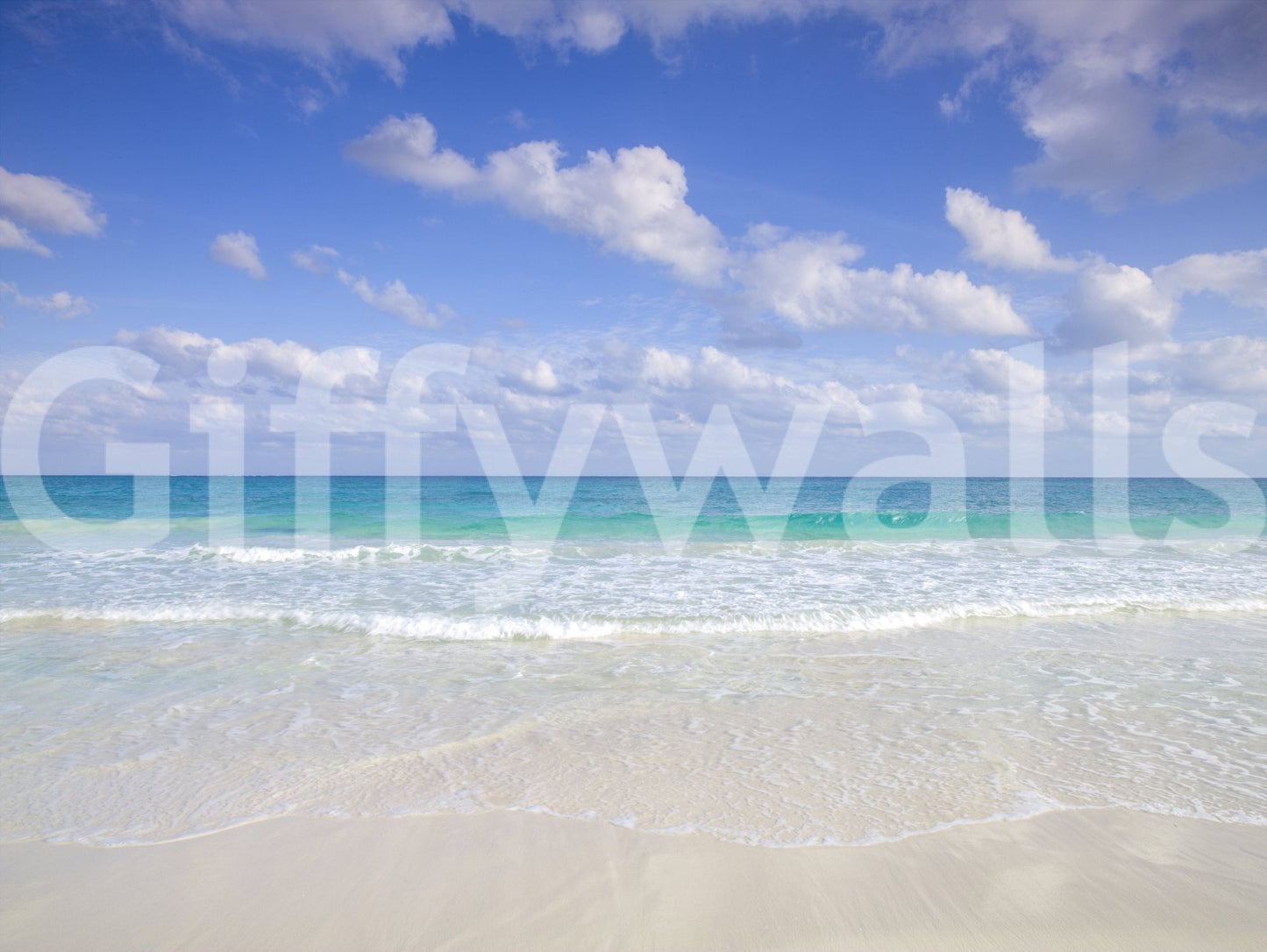 Peaceful blue sky above the Cancun Beach Wall Mural design.