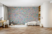 An artistic vibrant abstract mural on minimalist wallpaper.

