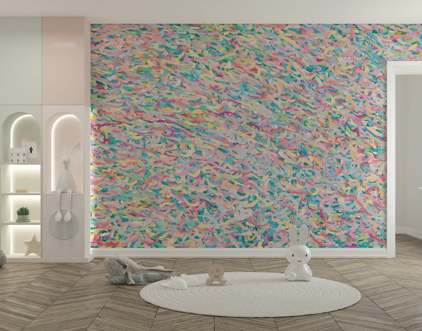 A contemplative sweet design wallpaper mural for a feature wall.

