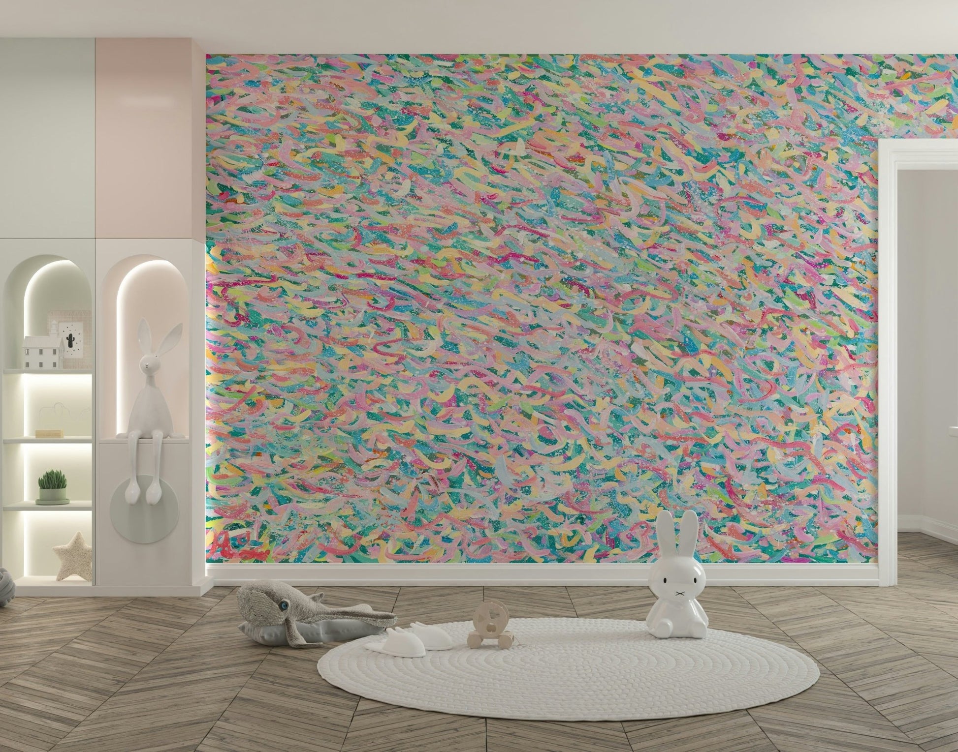 A contemplative sweet design wallpaper mural for a feature wall.

