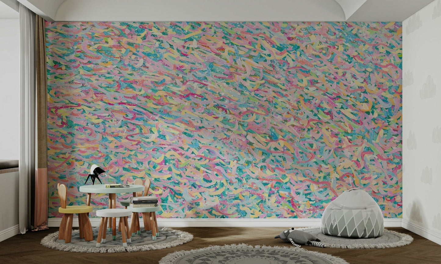 A beautiful wide-angle wall mural of abstract motion.

