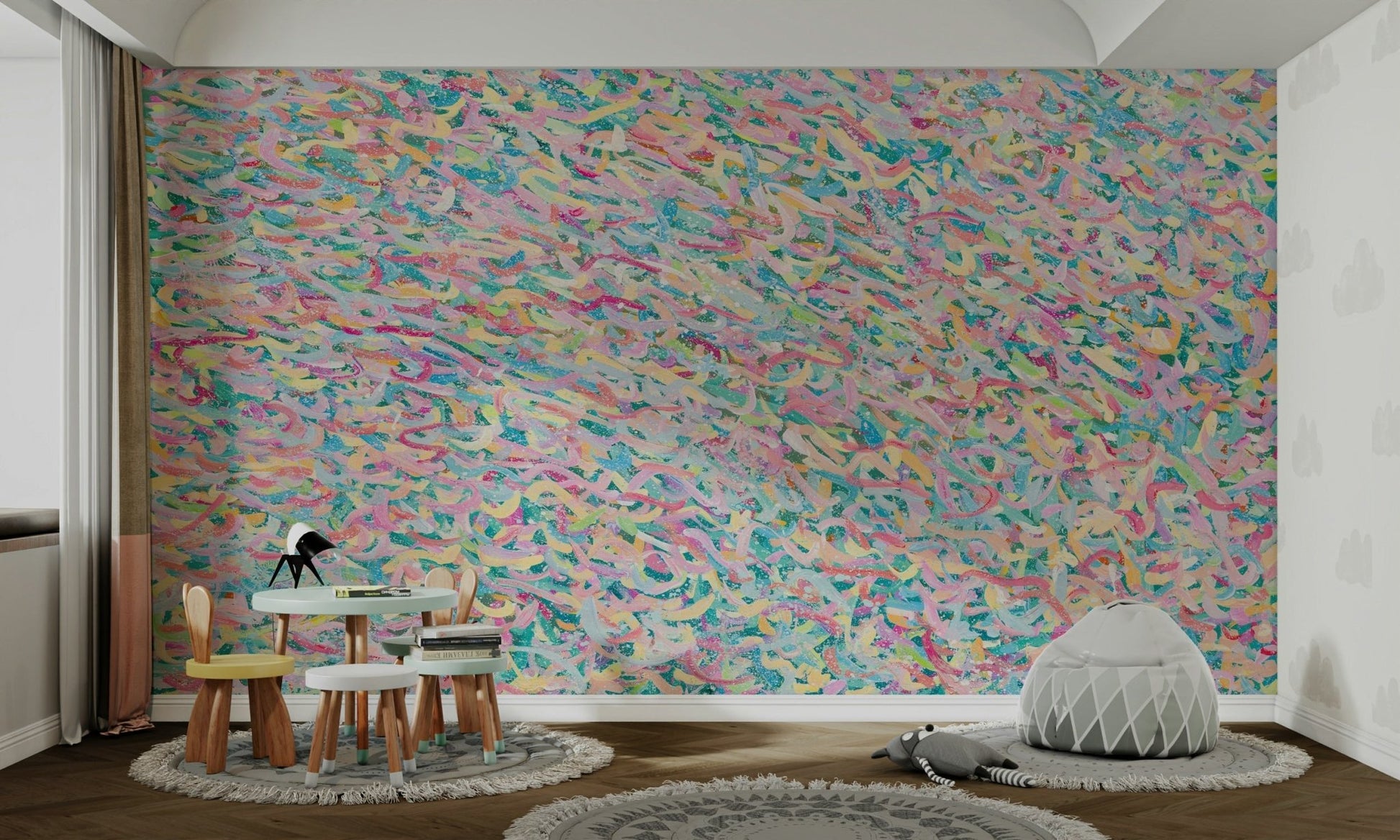 A beautiful wide-angle wall mural of abstract motion.

