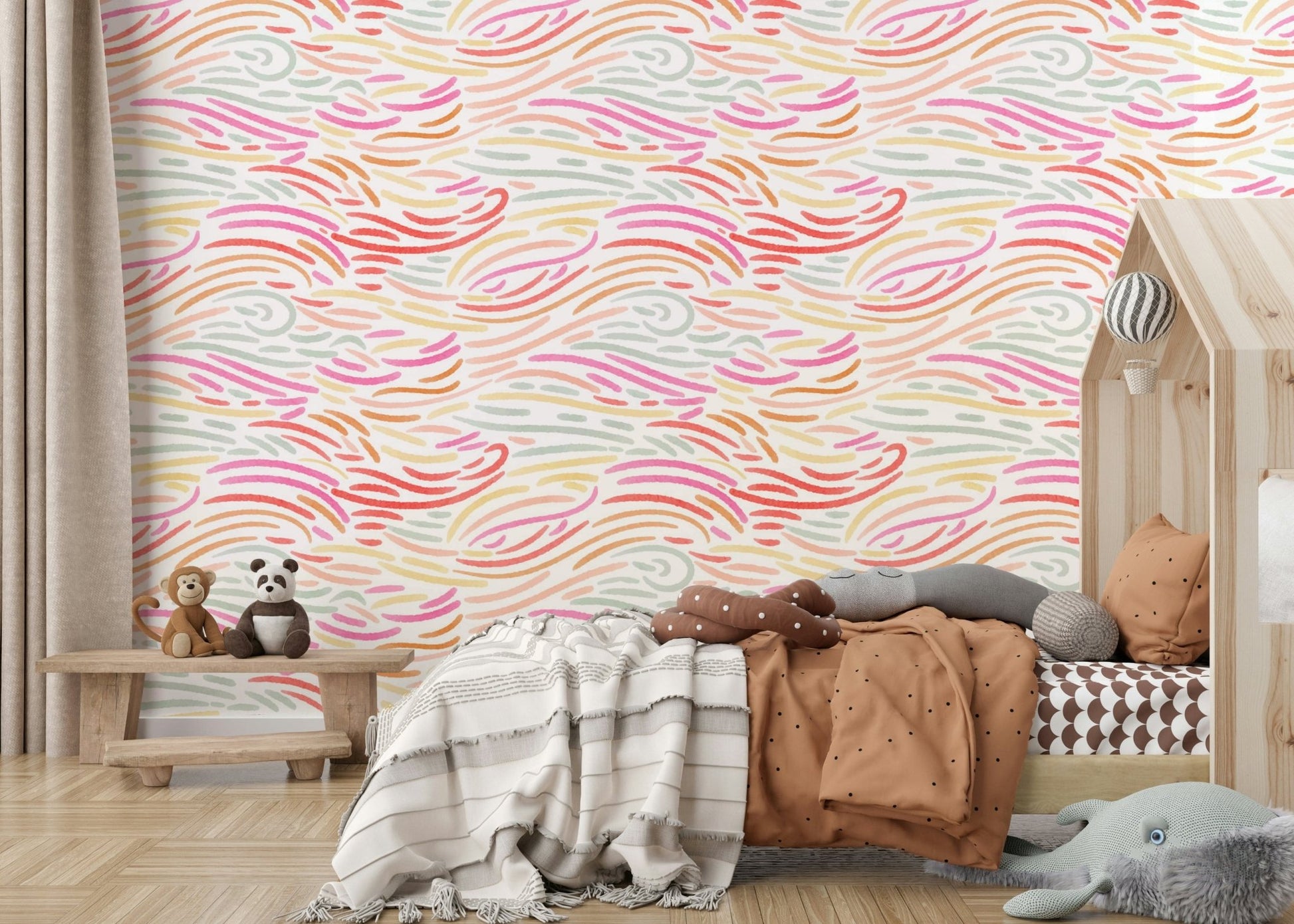 Childlike design mural, highlighting playful Candy Pastel Strokes artwork.