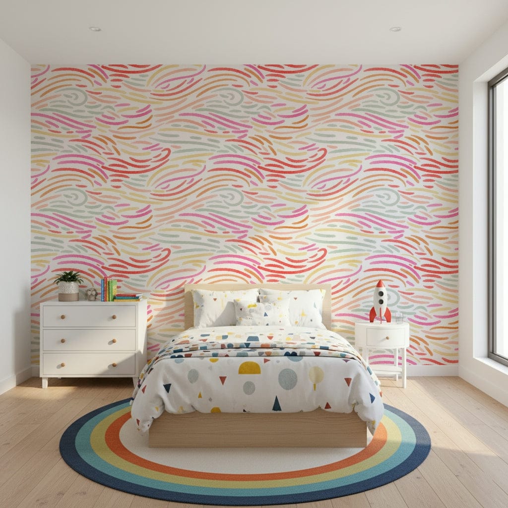 Expressive Candy Pastel Strokes wallpaper, ideal for kid's decor.