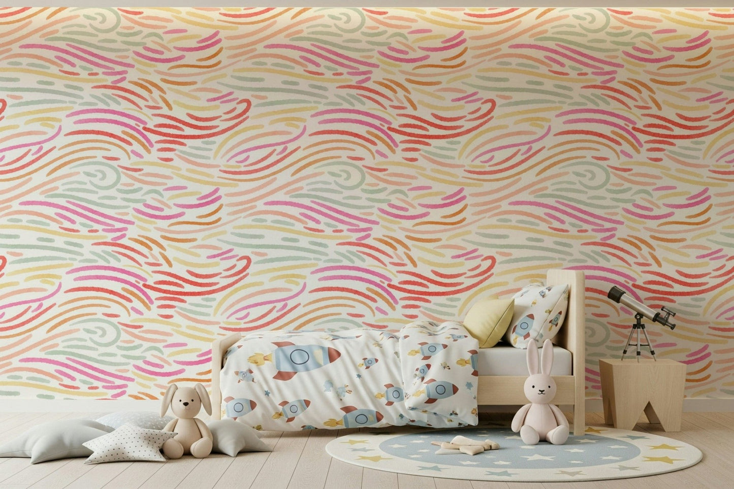 Multicolor abstract Candy Pastel Strokes mural, a funky wall covering.