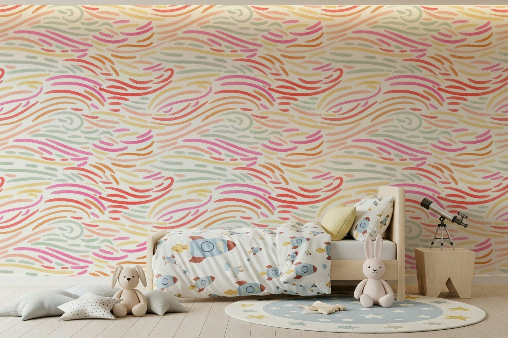 Multicolor abstract Candy Pastel Strokes mural, a funky wall covering.