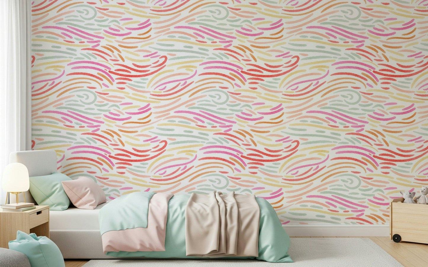 Curving line mural, presenting fresh Candy Pastel Strokes movement.