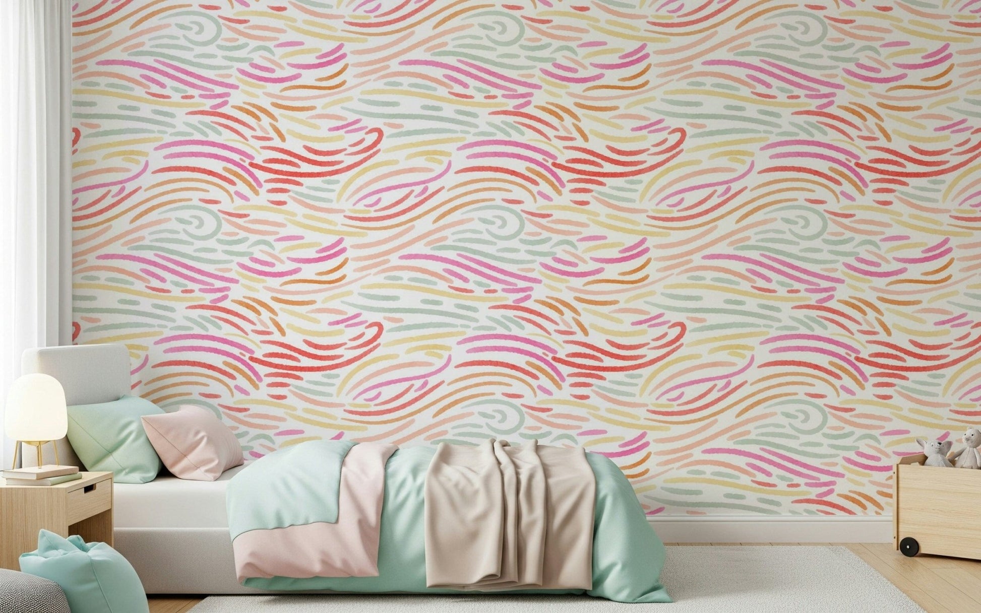 Curving line mural, presenting fresh Candy Pastel Strokes movement.