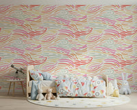 Wavy pattern Candy Pastel Strokes mural with pink and orange shapes.