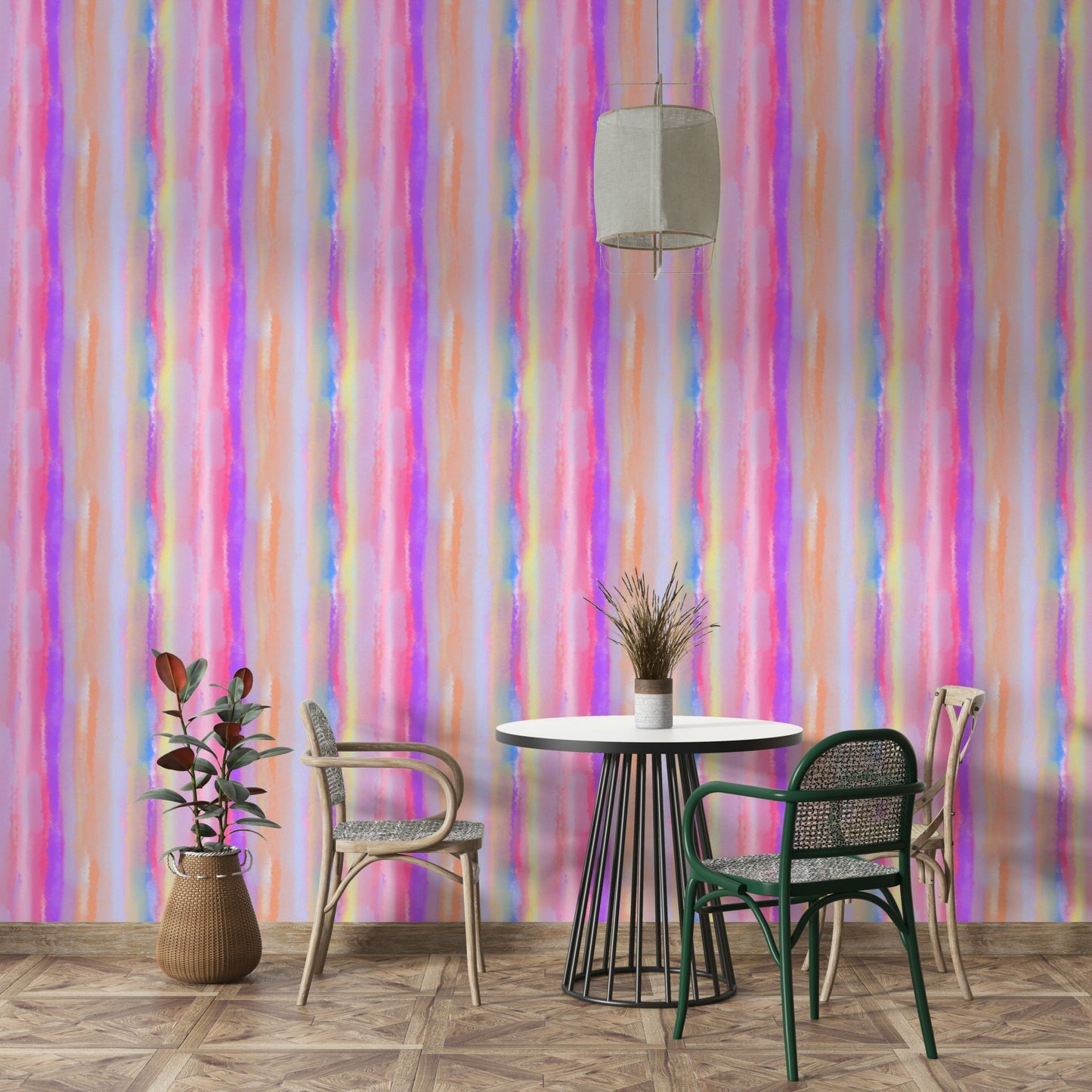 A graceful subtle stripe wall mural in sweet, bright tones.

