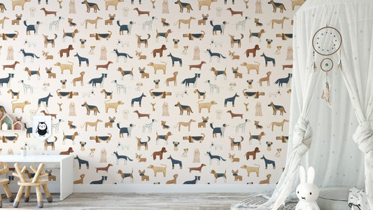 Ideal dog print wallpaper for playful nurseries
