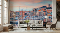 This lounge feels more open with Cannes Vista Wall Mural and its calm harbor setting, GD7966