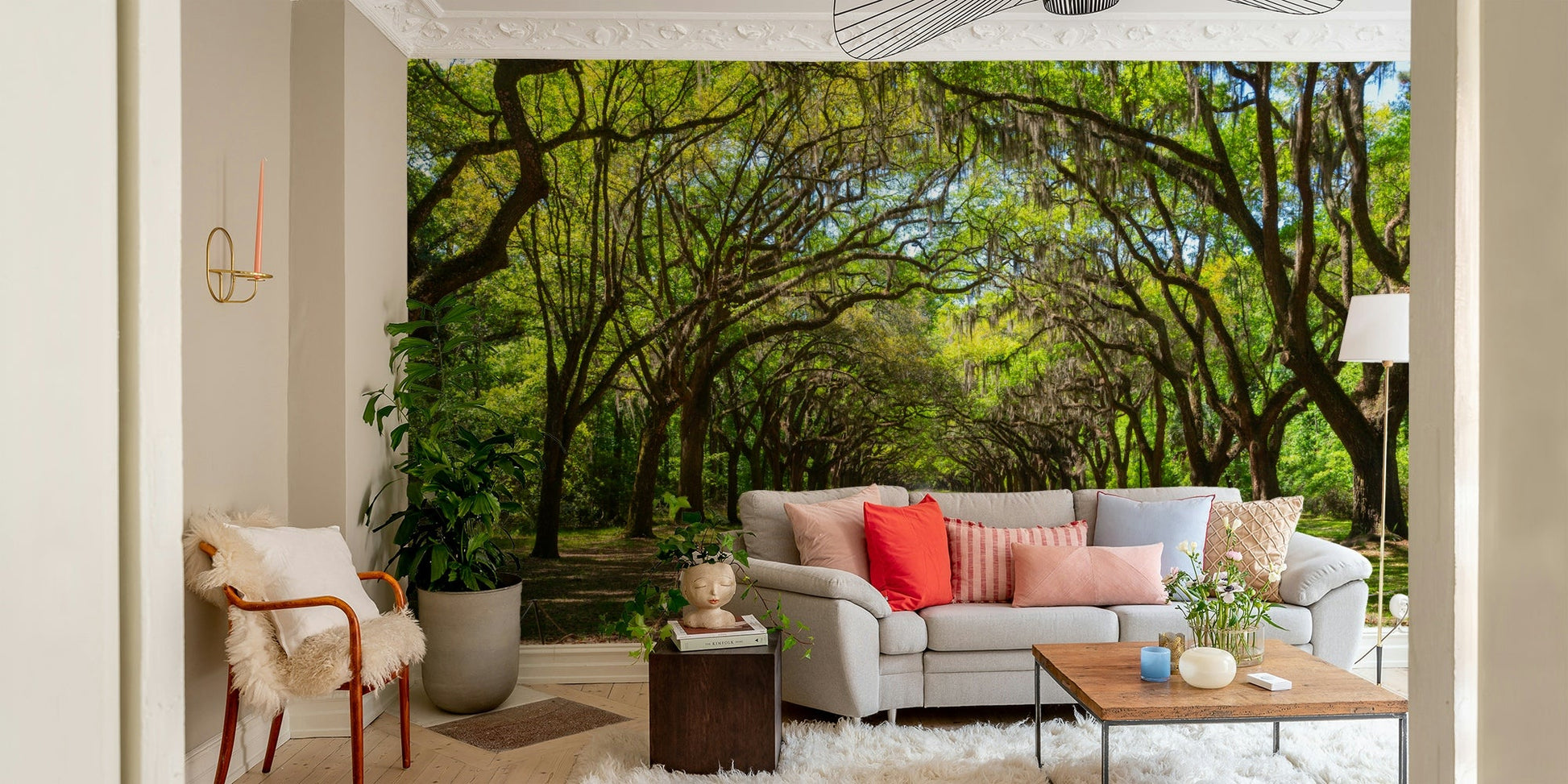 Tall oak tree wall mural
