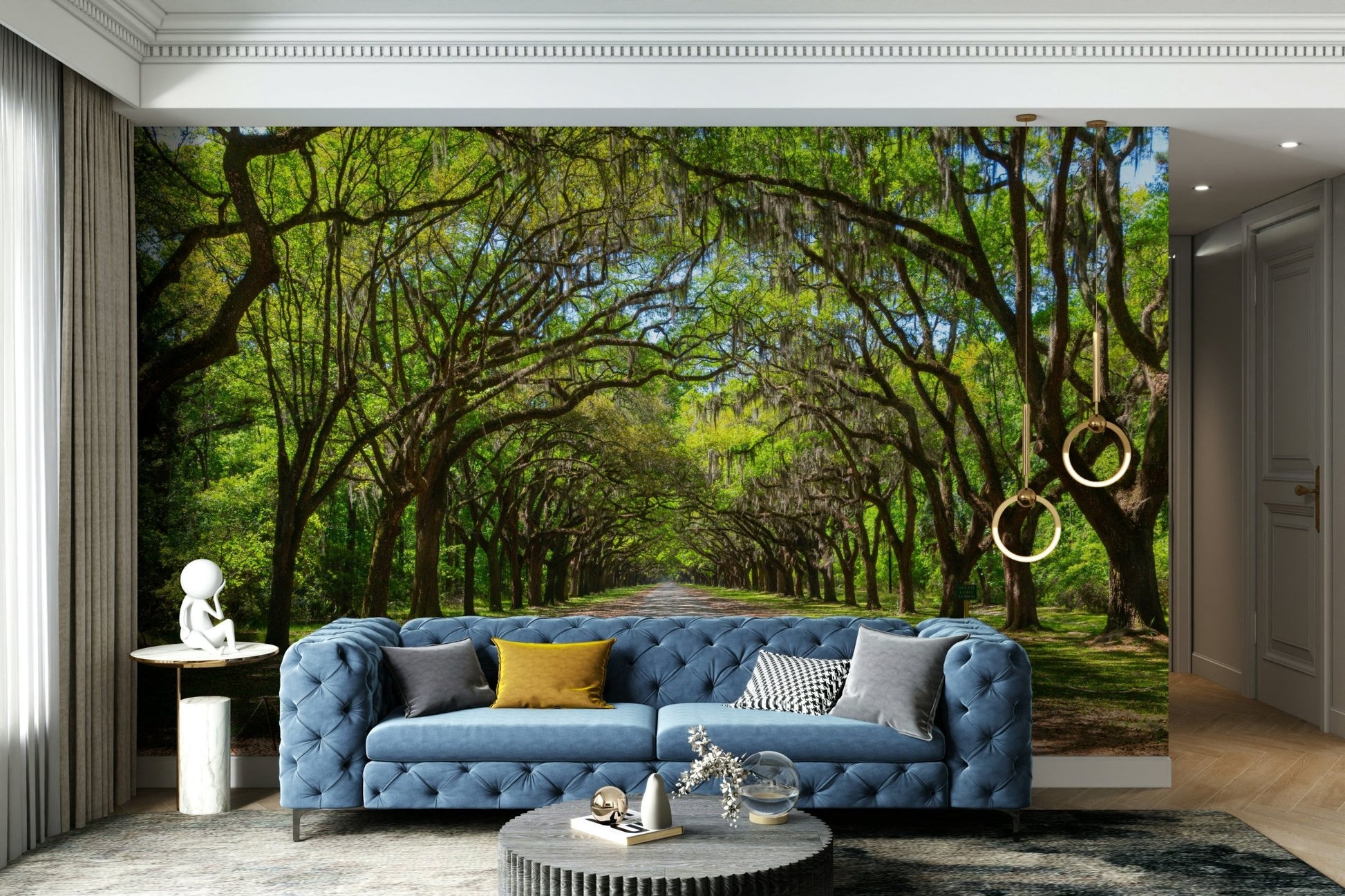 Forest mural wallpaper with natural tones
