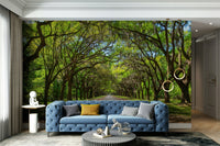 Forest mural wallpaper with natural tones
