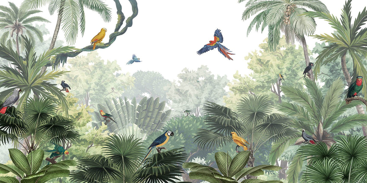 Jungle Bird Oasis Green Canopy Glory Wallpaper