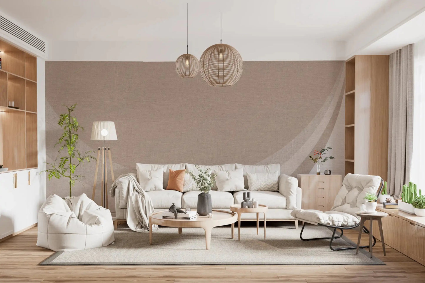 Layered arcs unfold behind a bedroom in Canvas Ripple Elegance wall mural.GD9553