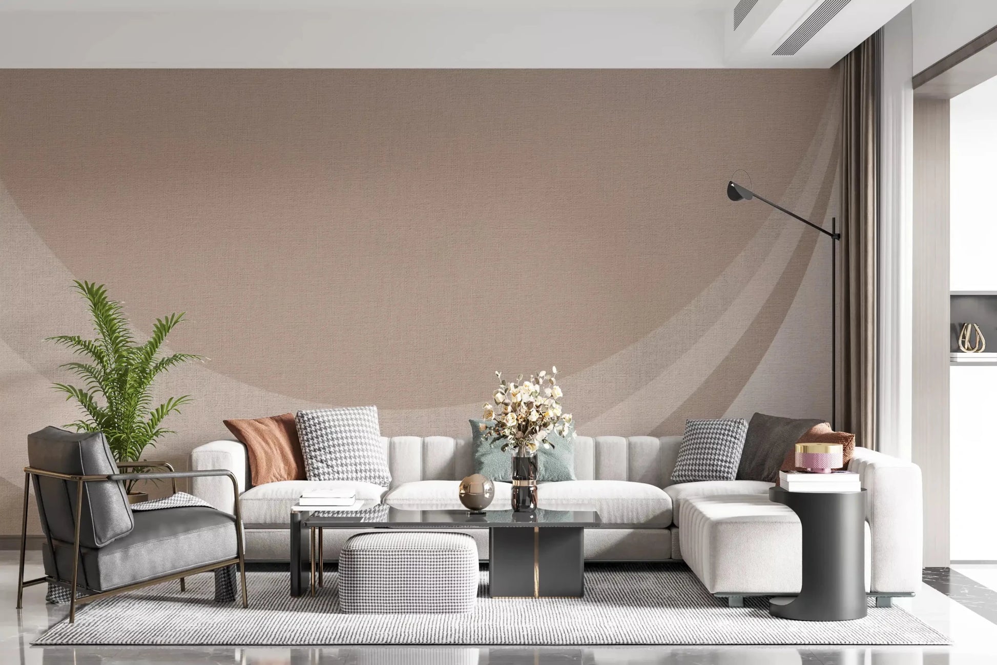 Quiet blush bands wrap a sitting room in Canvas Ripple Elegance wall mural.
GD9553