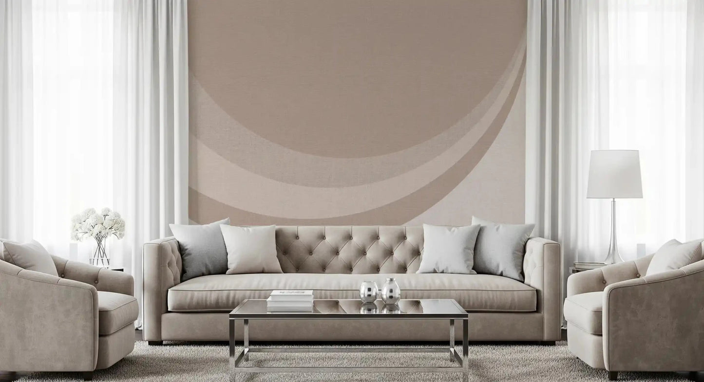 Linen-textured curves move through a lounge with Canvas Ripple Elegance wall mural.GD9553