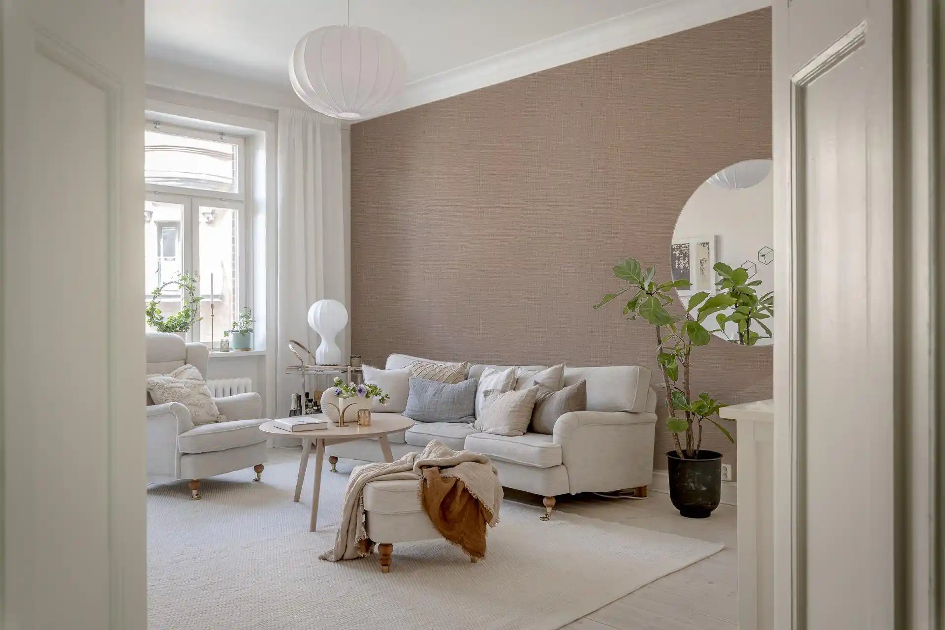 Color shifts softly from blush to taupe in this Ripple Abstract Geometry wall muralGD9553