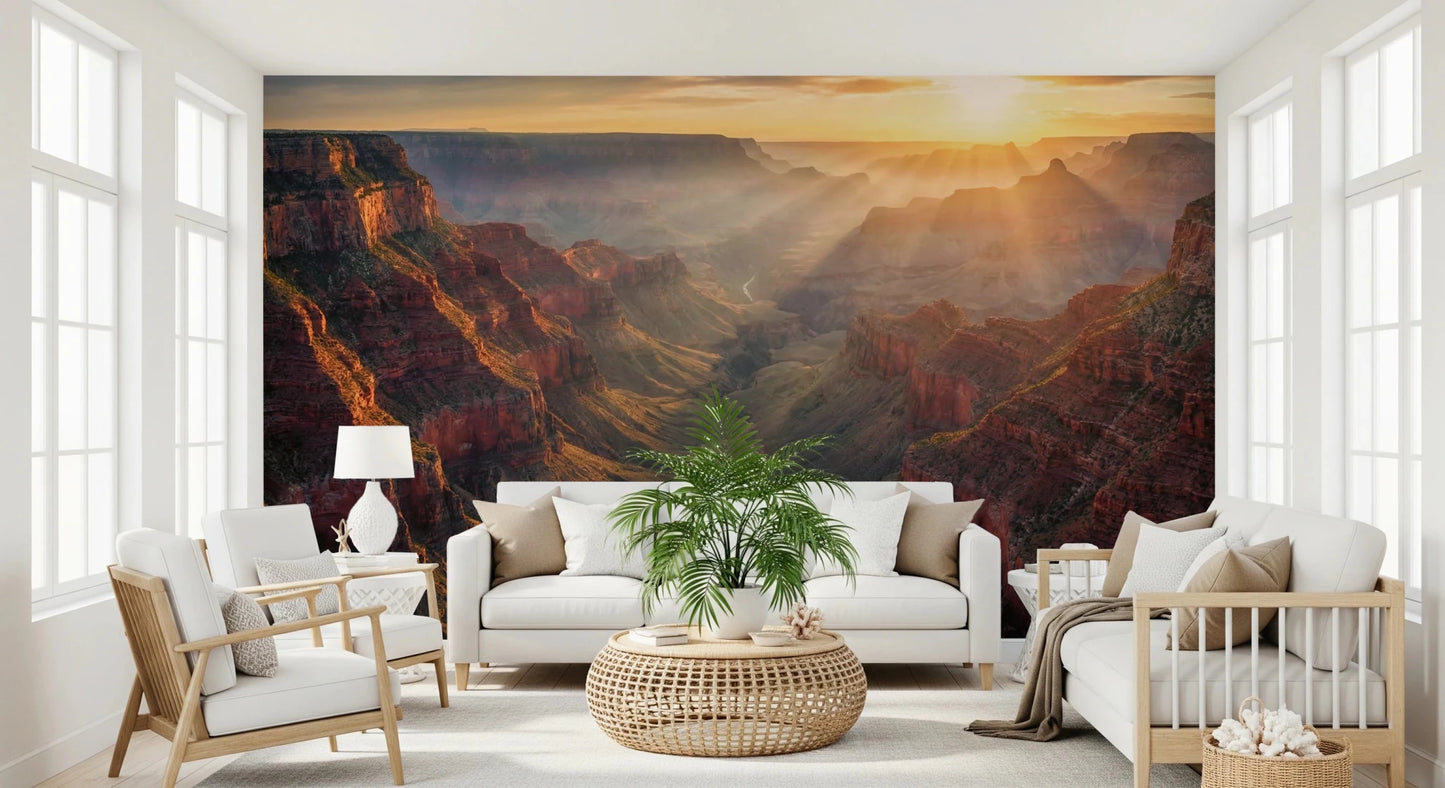 Soft shelving and crib space pair with Canyon Sunrise Majesty Wall Mural beautifully, GD8675