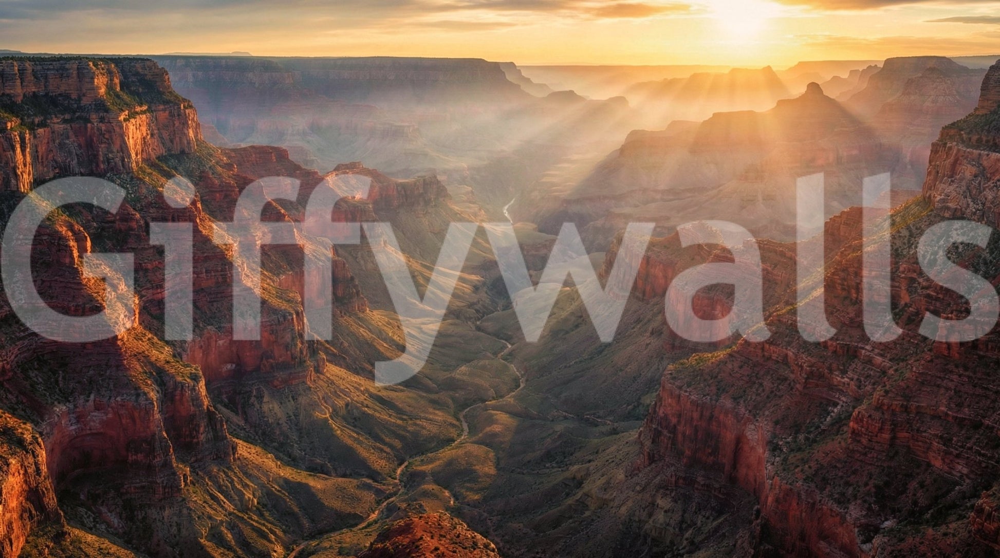 Canyon Sunrise Majesty Wall Mural with glowing canyon ridges and sunrise horizon, GD8675