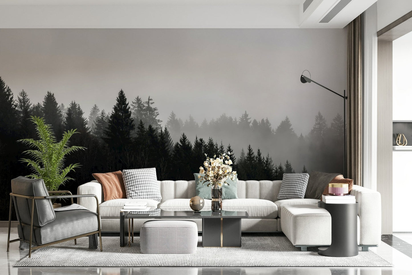 Heavy fog lifting over wilderness mural, an elegant Canyon Woodland Haze print.