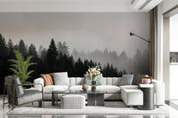 Heavy fog lifting over wilderness mural, an elegant Canyon Woodland Haze print.